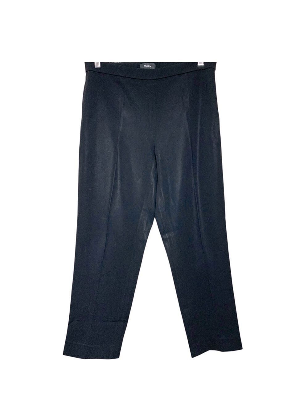 Theory Black Trousers Sz 8 Pull on Zip pocket Classic Minimalist Pant